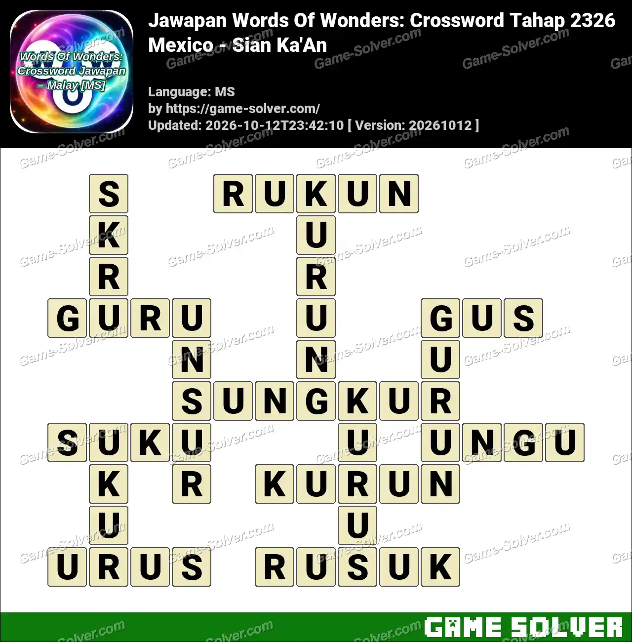 Jawapan Words Of Wonders: Crossword Tahap 2326 – Mexico – Sian Ka’An